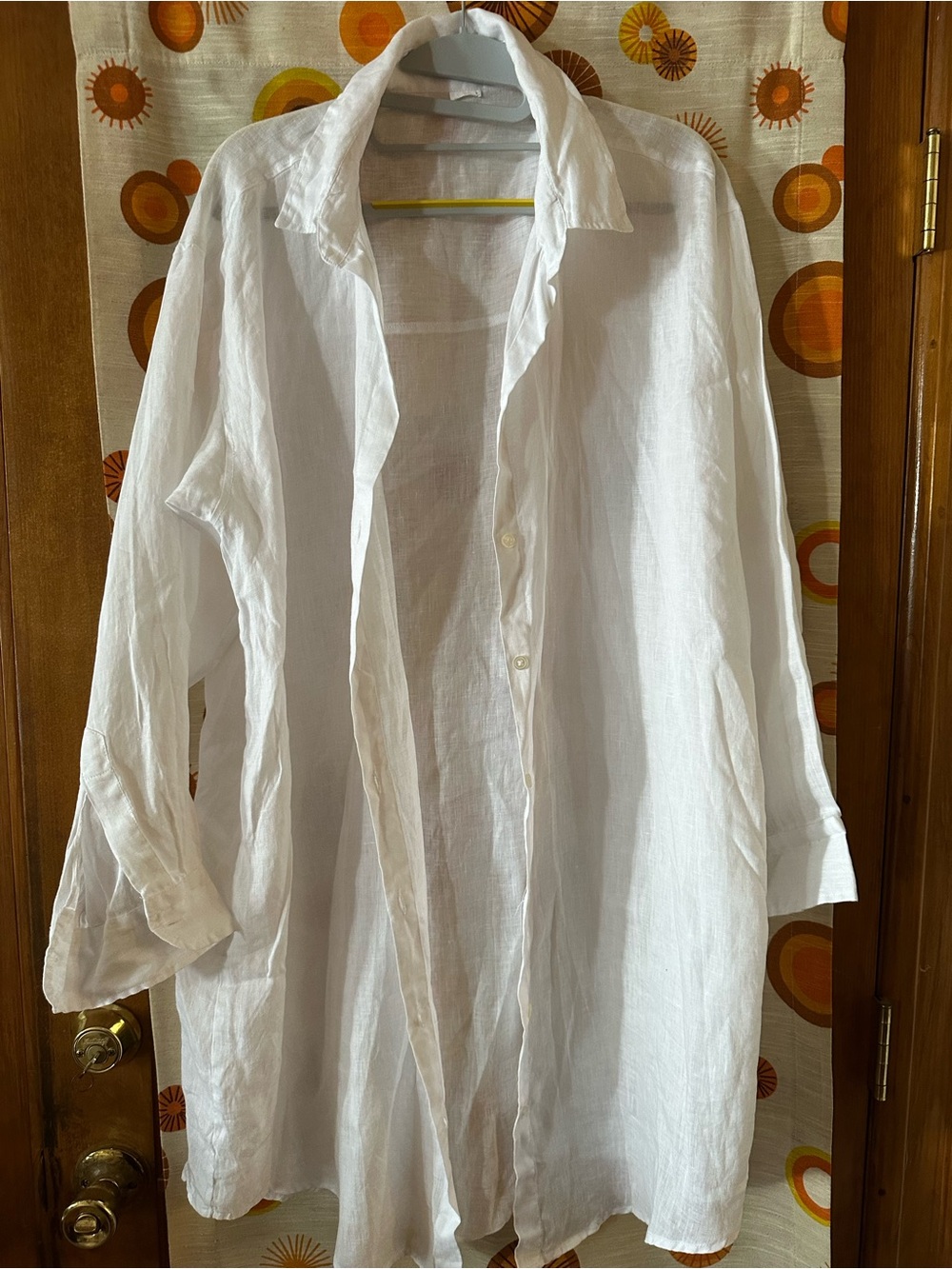 Women's White Linen Tunic Shirt - Lightweight Button-Front